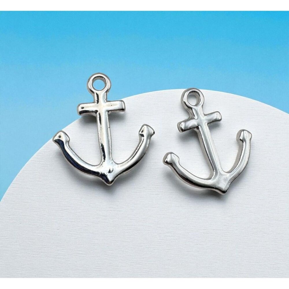 Anchor Shaped Silver Tone Stud Earrings Nautical Beach Sailing Boating